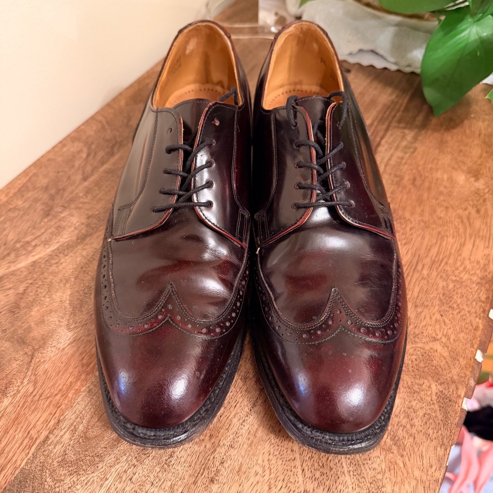 Johnston & Murphy Optima Mens 7.5D Burgundy Leather Wingtip Derby USA Old Money